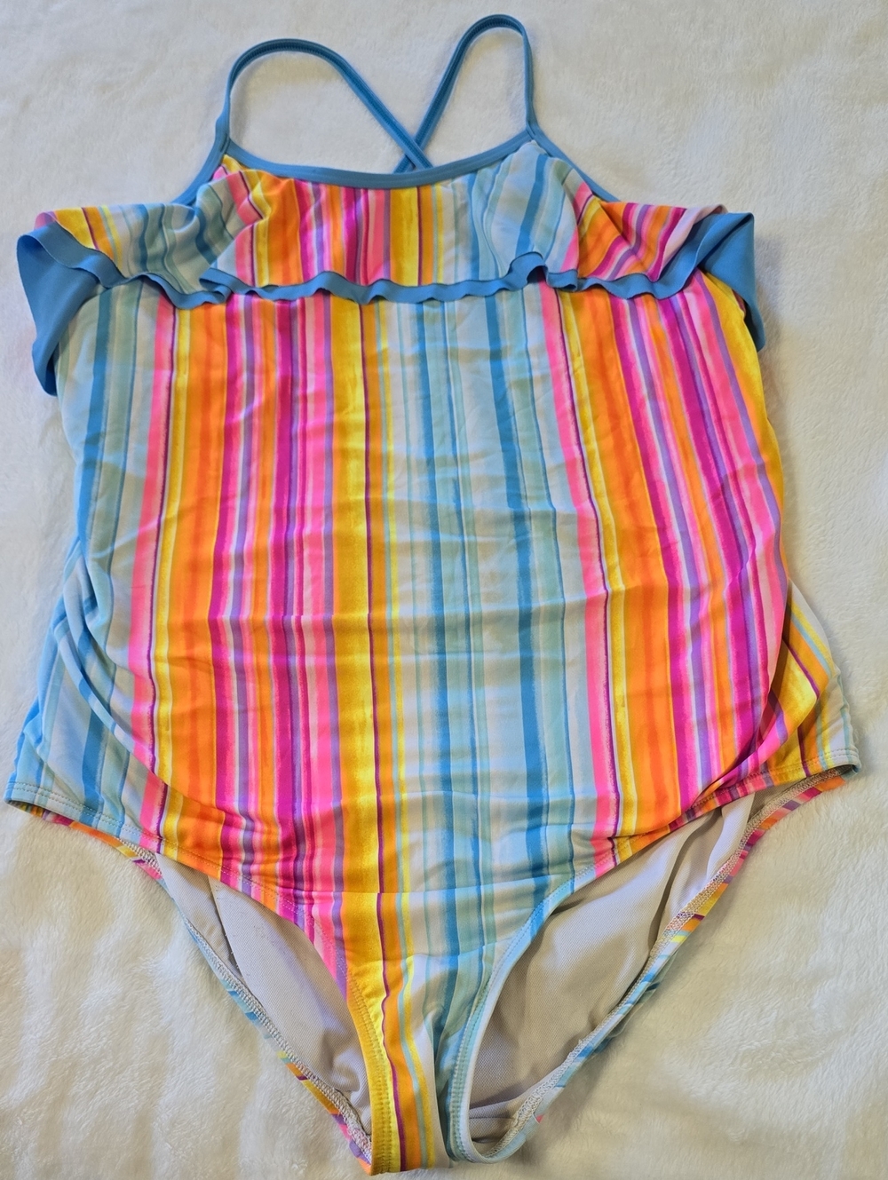 Lands' End Striped Light Pink Lined Swimsuit